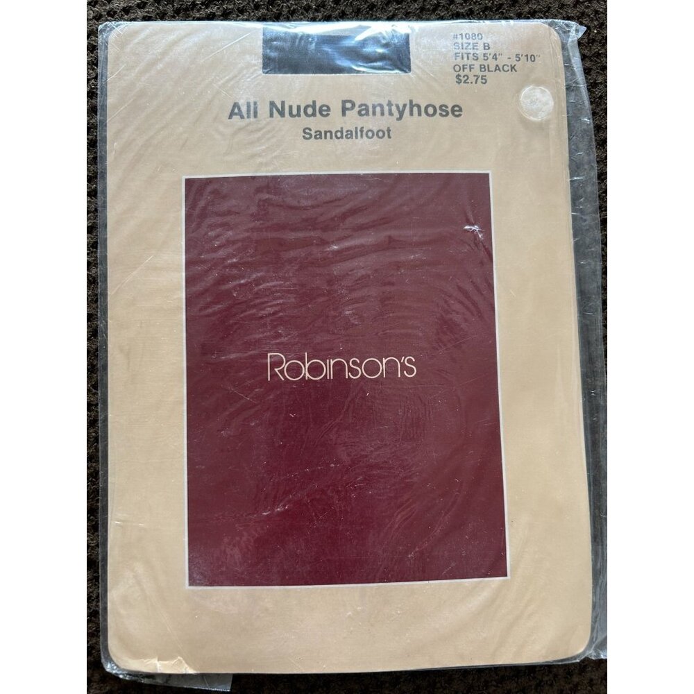 Vintage Robinson's Off Black Pantyhose Sandalfoot Size B Off Black Robinsons Pac